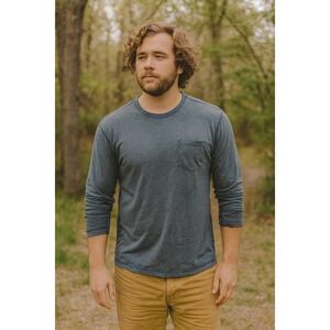 Lululemon T-Shirt Mens Large Gray Heather Long Sleeve‎ Crew Neck Pocket Tee